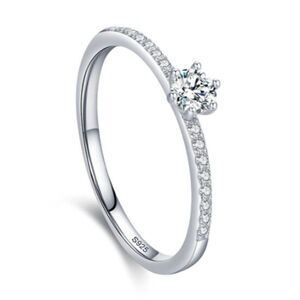 Sterling Silver Ring Size 7.75 Lab Created Cubic Zirconias 1.5mm 925 Band